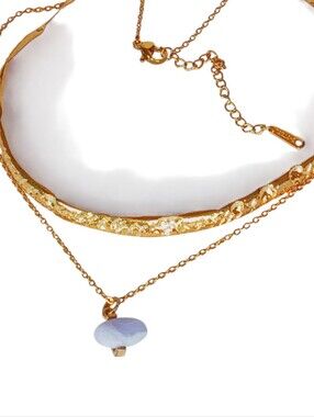 Gold Blue Lace Agate Pendant Necklace Granola Girl Minimalist Fairycore Grunge